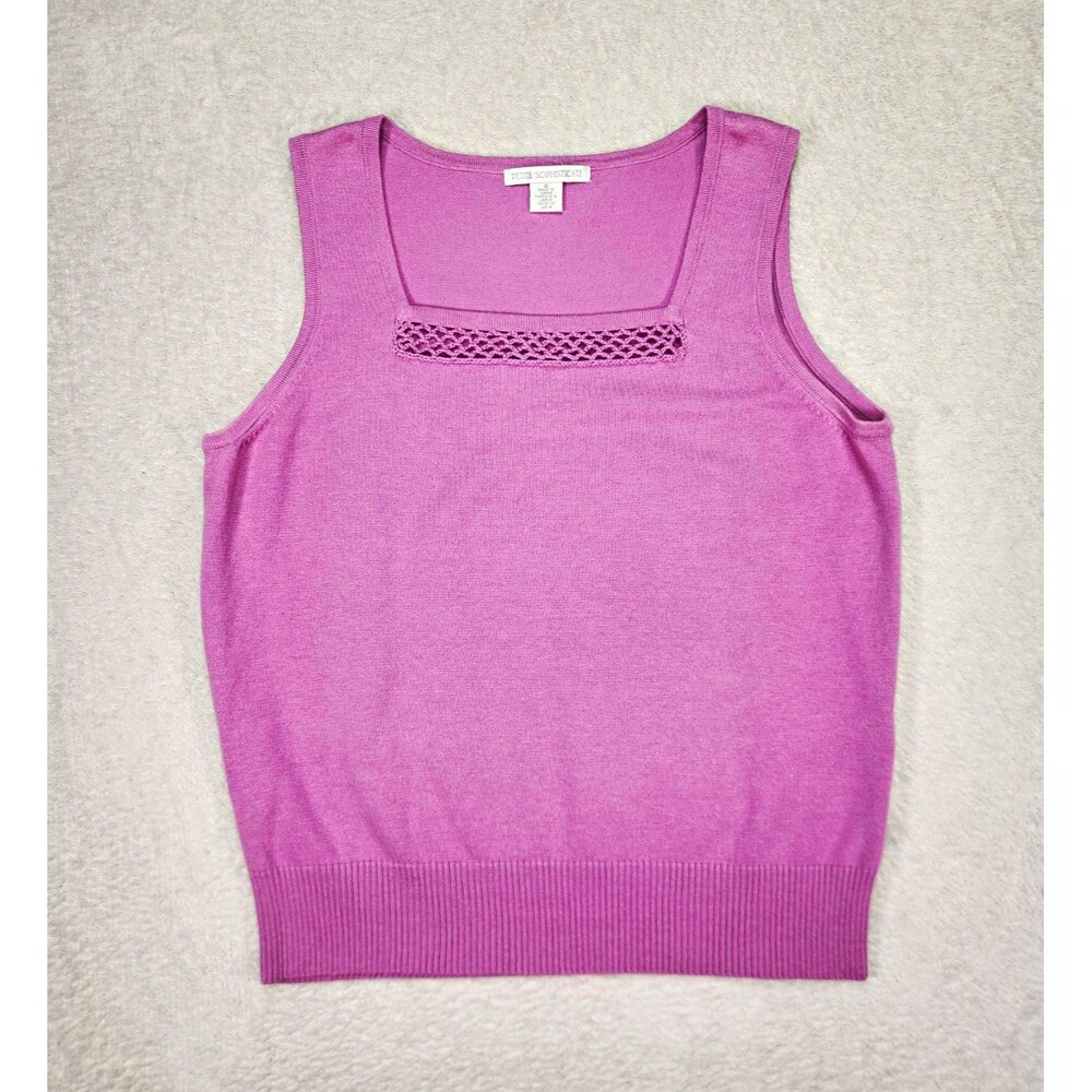 Petite Sophisticate Womens Size Small Purple Knit Sleeveless Blouse Square Neck